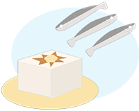 イラスト:豆腐とイワシ