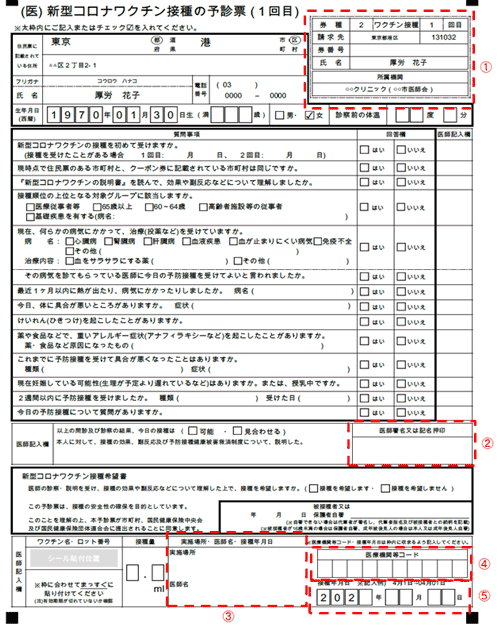  「予診票」【旧様式】の記載方法